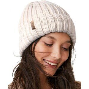 Women’s Winter Beige Fleece-Lined Chunky Knit Beanie Snow Hat Cap